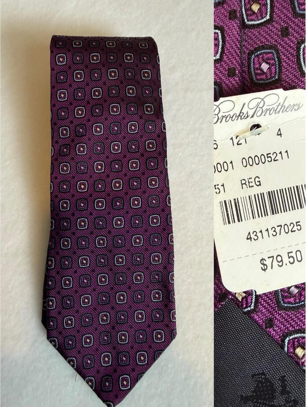 Brooks Brother Makers Merchants Purple Geometric Silk Tie USA  57"/ 3.25" NWT